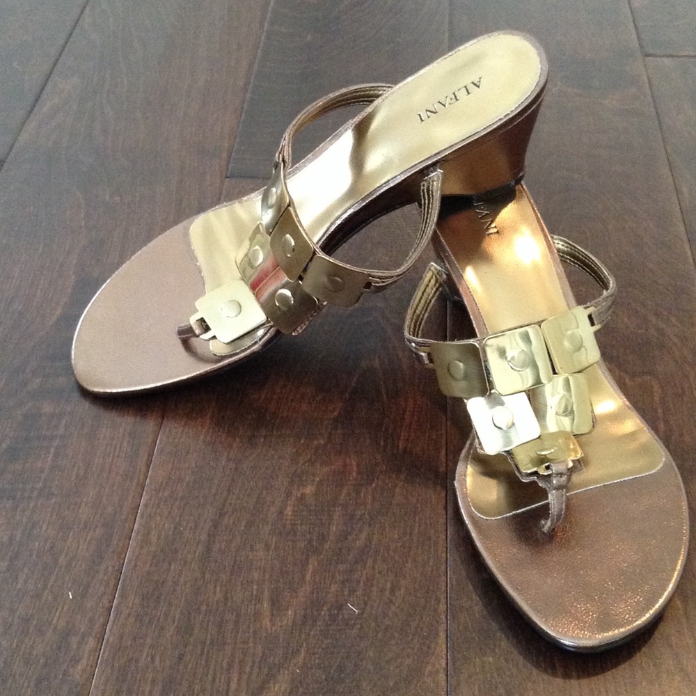 Alfani Metallic Gold Thong Heel Sandals - Gold